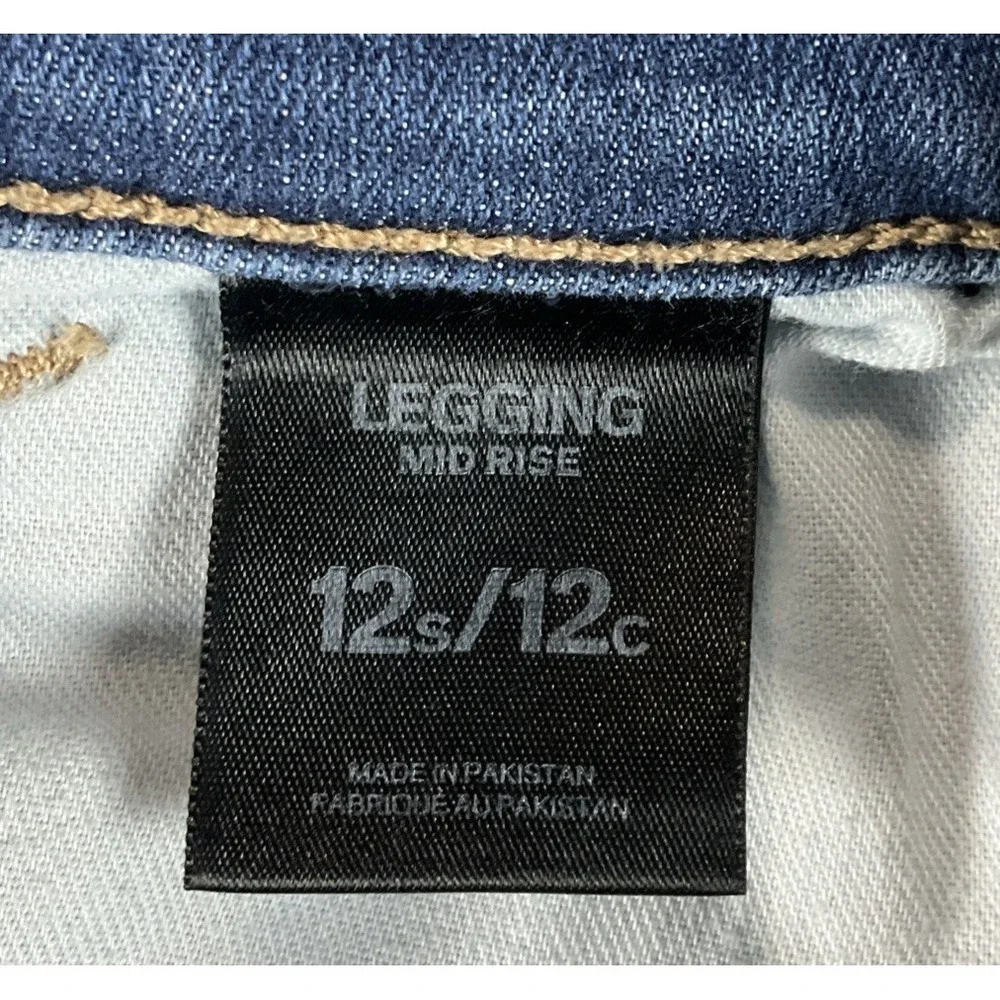 Express  Womens 12S  Blue Denim Jeans Cotton Stretch Distressed Mid Rise Legging